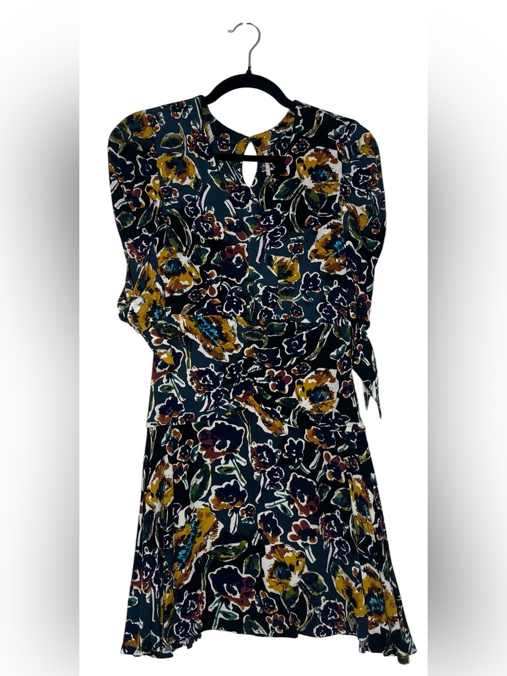 Free People Glow Up Navy Floral Short Sleeve Mini Dress sz 4 - Picture 2 of 8